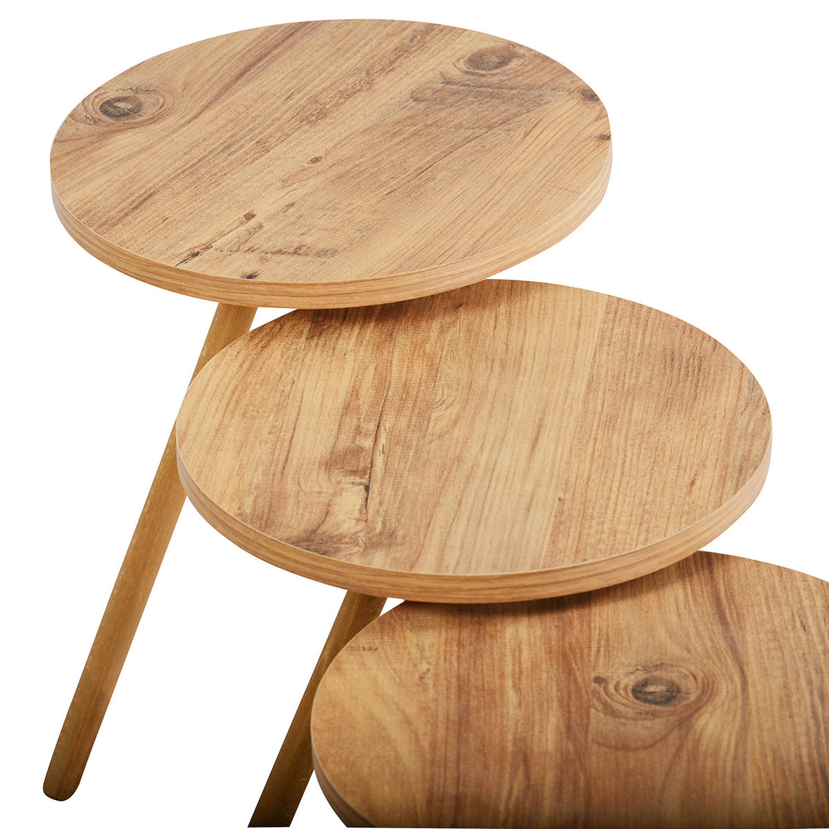 BEISTELLTISCH-SET 3 TLG. Hjørring - Naturfarben, Holzwerkstoff/Buchenholz (34/34/49cm) - [en.casa]