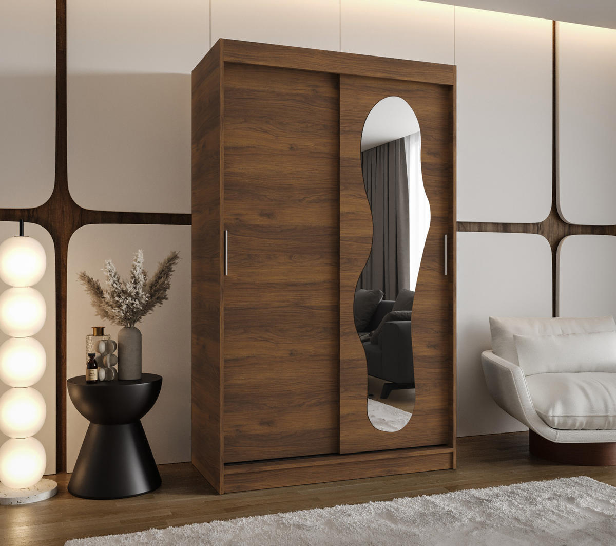 SCHIEBETÜRENSCHRANK mit Spiegel ULTRA 200/120/62 2-türig - Silberfarben/Walnussfarben, Holz (120/200/62cm) - MÖBEL KRYSPOL