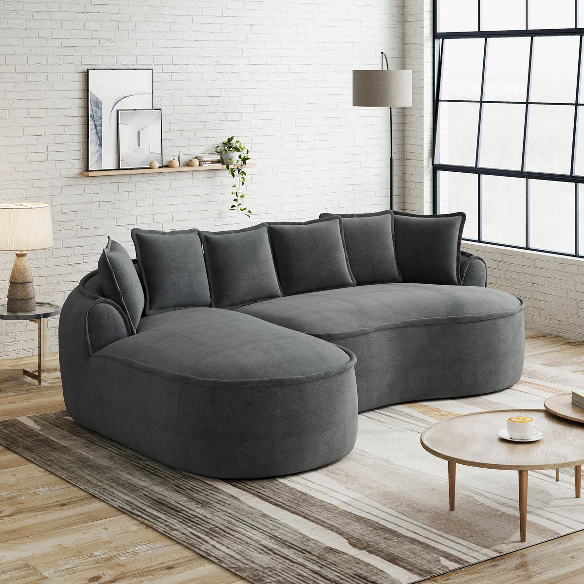 3-SITZER Sofa 252x164x67 cm aus Chenille-Stoff rahmenlos multifunktional, grau - Grau, Textil (164/67/252cm)