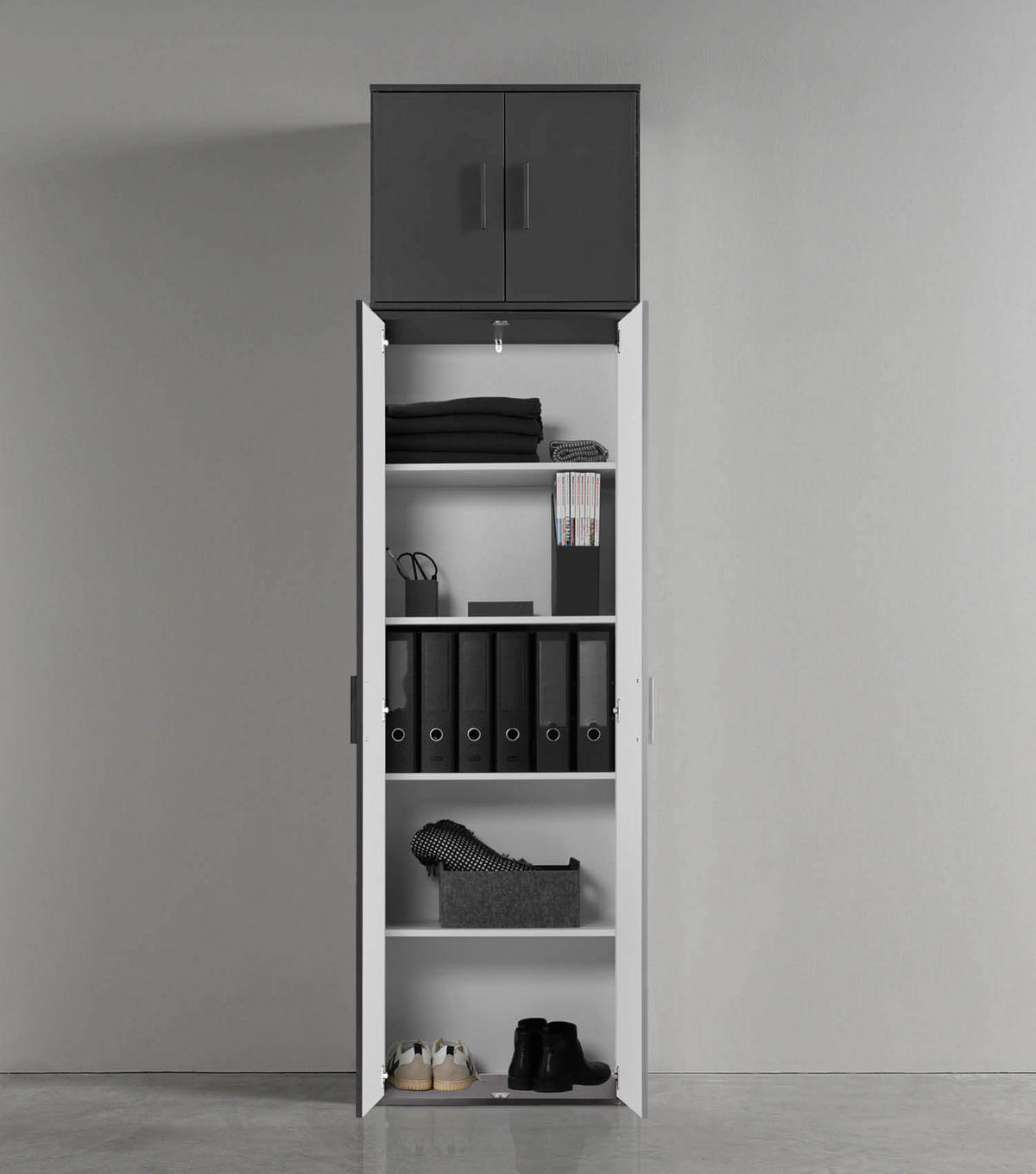 MEHRZWECKSCHRANK Der Extralange - Anthrazit/Schwarz, Holzwerkstoff (60/230/34cm) - Mokebo