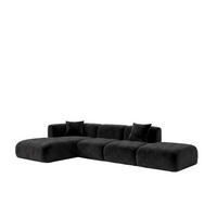 ECKSOFA L-Form Mit Hocker, Velvet-Stoff Bluvel, Schwarz, Links, GRETA - Schwarz, Holz (386/179cm) - Kaiser Möbel