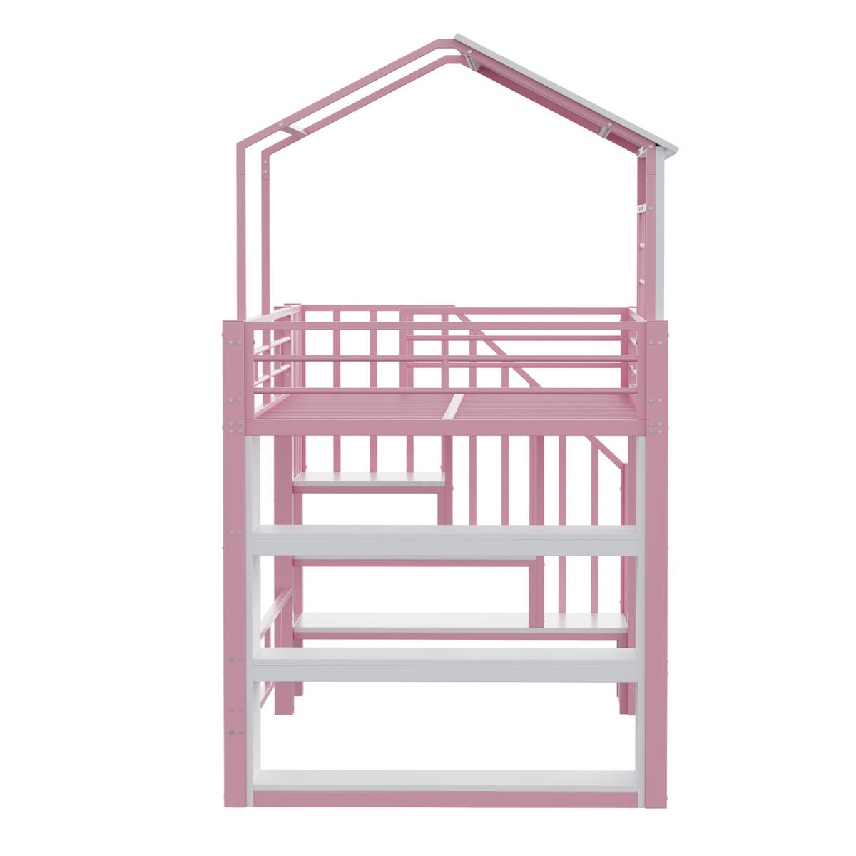 HOCHBETT 90/200 cm rosa/weiß aus Metall und MDF mit Treppe und Regal - Rosa, Metall (90/200cm) - OKWISH