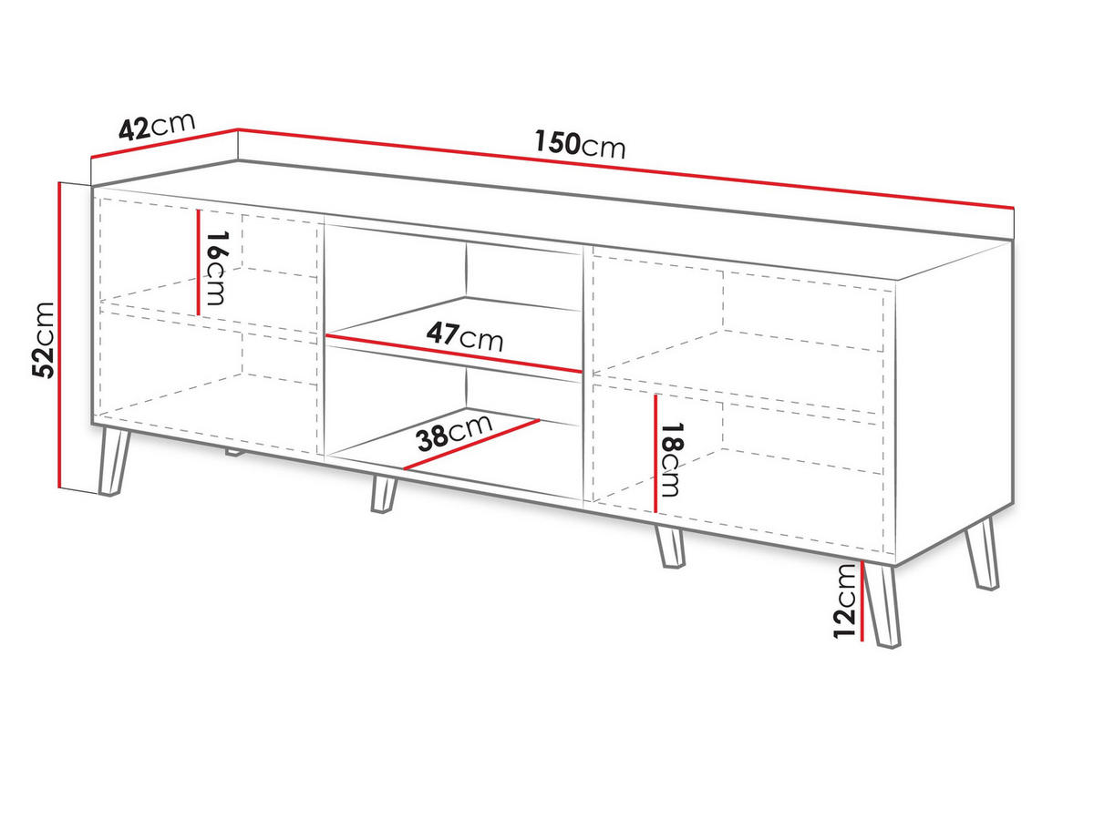 TV-LOWBOARD Abeto 150 - Weiß Hochglanz/Schwarz, Holzwerkstoff/Kunststoff (150/52/42cm) - MIRJAN24