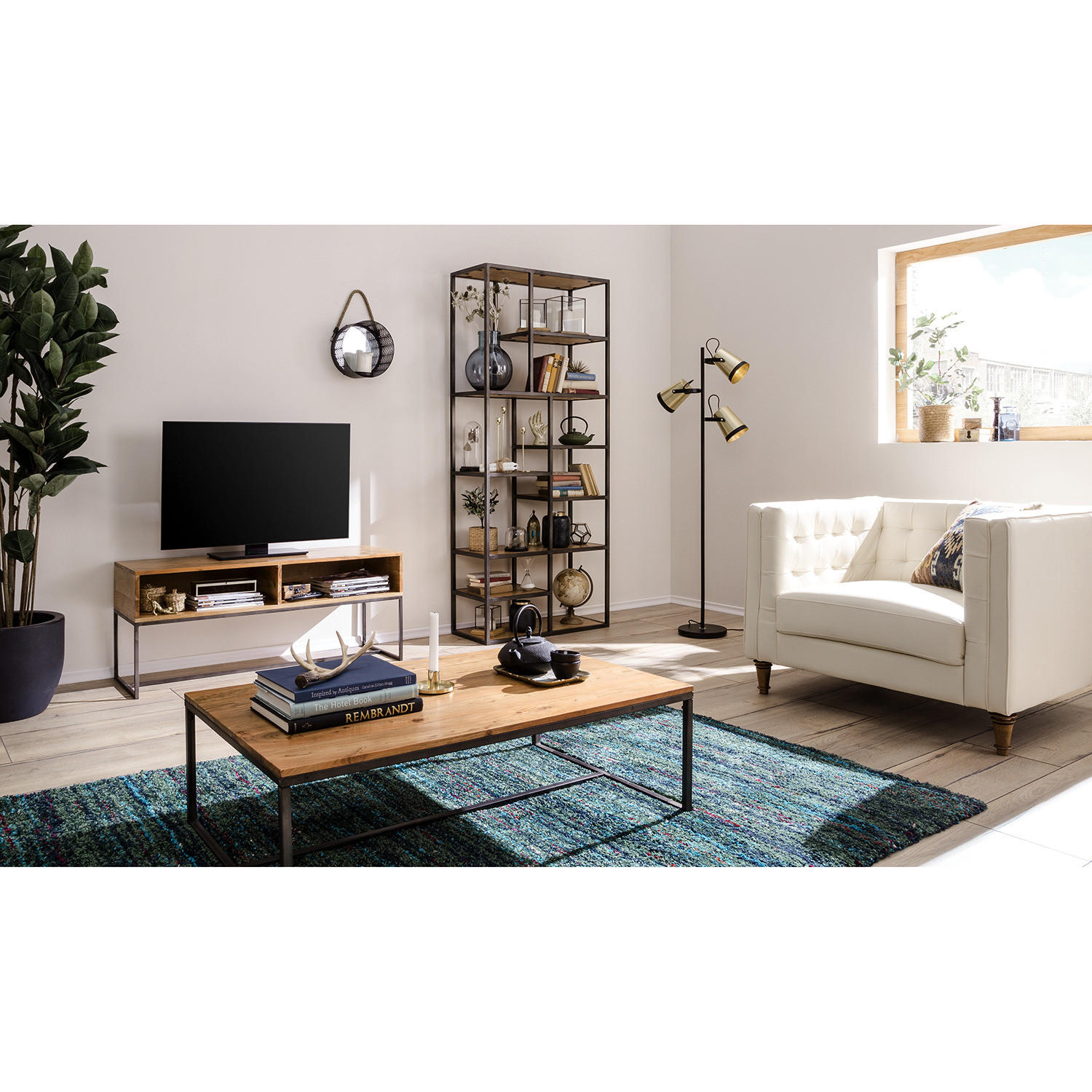 COUCHTISCH - Akazie massiv / Eisen - Akaziefarben, Holz (70/110/35cm) - home24