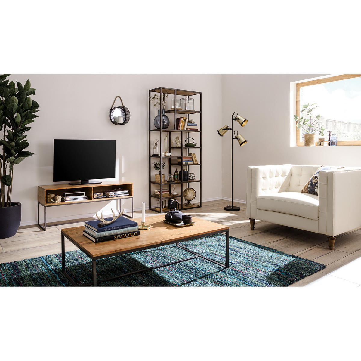 COUCHTISCH - Akazie massiv / Eisen - Akaziefarben, Holz (70/110/35cm) - home24