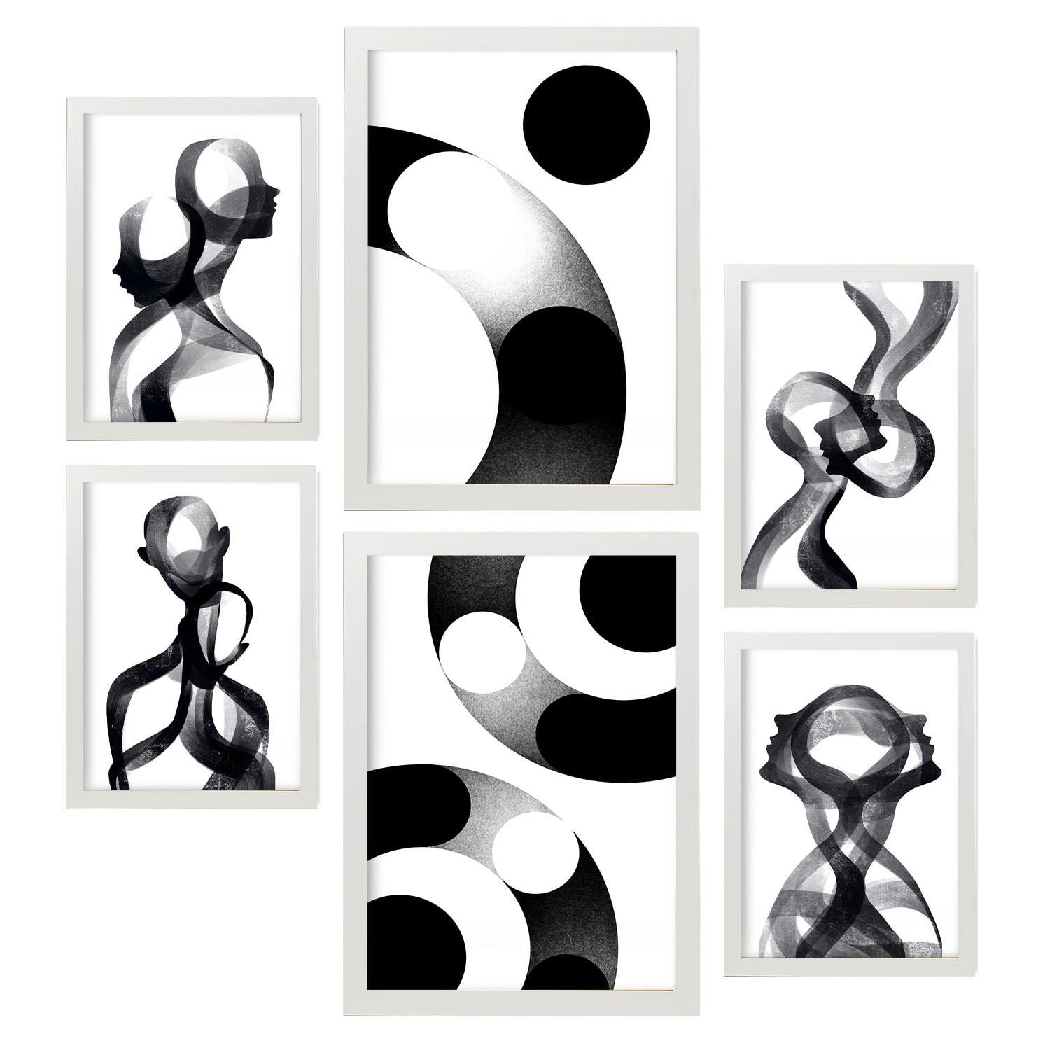 POSTER Set Mit 6 Stille Streifen In Liebhaber Abstrakt Ästhetische Dekorative Gemälde Für Ihr Wohnzimmer, Schlafzimmer, Zuhause A3 & A4 Weißer Rahmen - Weiß, Papier (29/3cm) - Nacnic