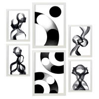 POSTER Set Mit 6 Stille Streifen In Liebhaber Abstrakt Ästhetische Dekorative Gemälde Für Ihr Wohnzimmer, Schlafzimmer, Zuhause A3 & A4 Weißer Rahmen - Weiß, Papier (29/3cm) - Nacnic