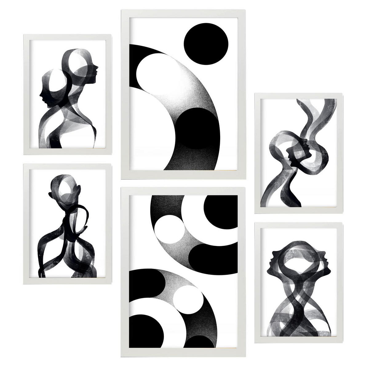 POSTER Set Mit 6 Stille Streifen In Liebhaber Abstrakt Ästhetische Dekorative Gemälde Für Ihr Wohnzimmer, Schlafzimmer, Zuhause A3 & A4 Weißer Rahmen - Weiß, Papier (29/3cm) - Nacnic