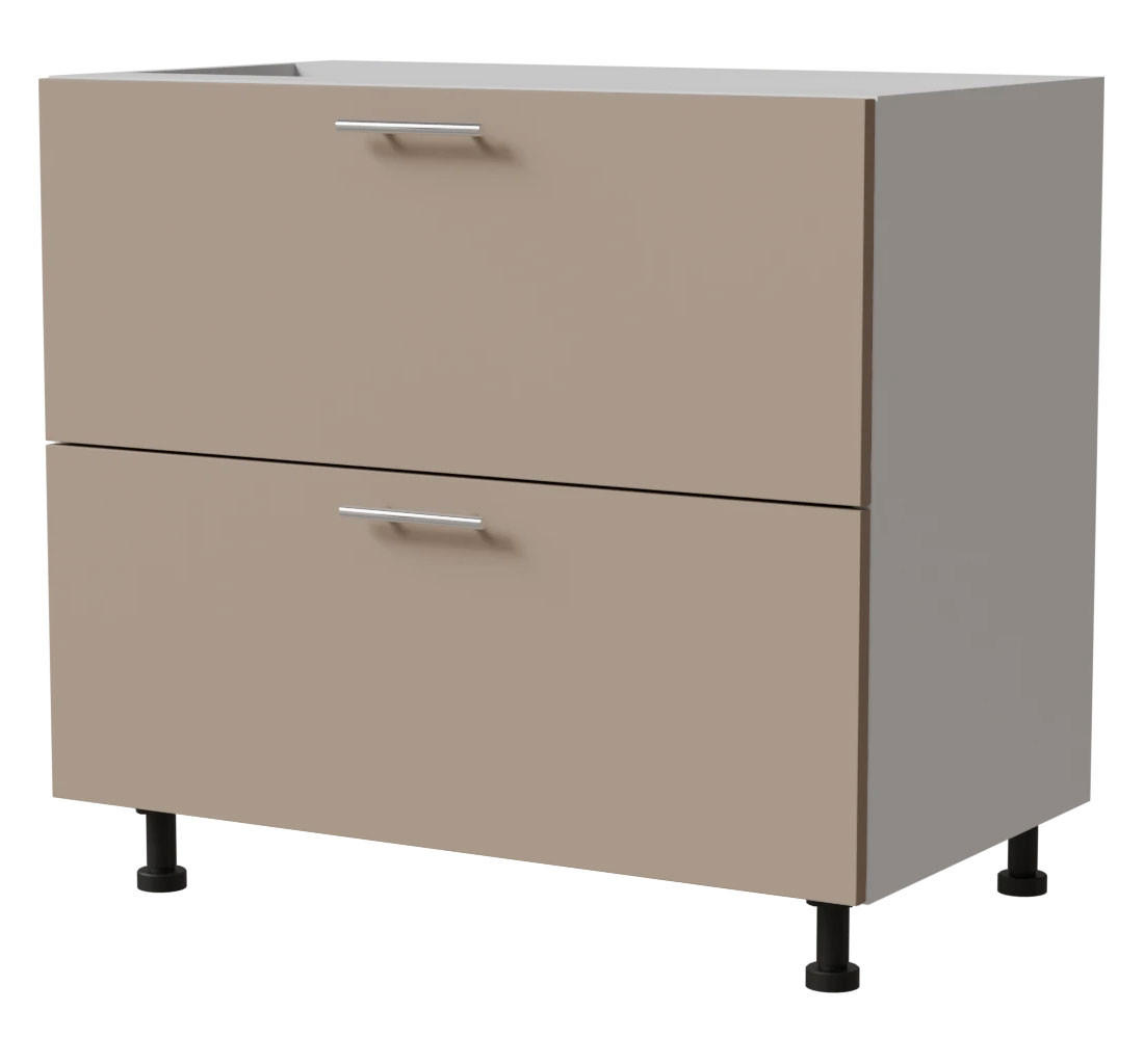 SCHUBLADENUNTERSCHRANK Brerra D2A/90 Korpus weiß / Front RAL 1019 graubeige Matt 90 / 50 / 82cm - Graubraun/Weiß, Holz/Holzwerkstoff (90/82/50cm) - Feldmann-Wohnen
