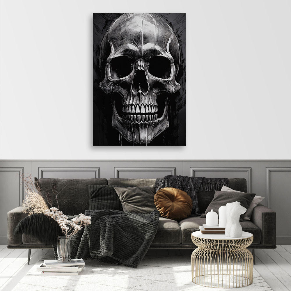 WANDBILD schädel schwarz und weiß - Grau, Textil (60/90cm) - Feeby