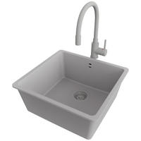 UNTERBAUSPÜLE GRANIT Venedig Easy, 2-er set Grau 46/44 cm 1 Becken + Küchenarmatur 38/14 cm + Ablauf-Set ab 50er Unterschrank - Grau, Kunststoff (46/20/44cm) - Primagran
