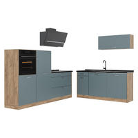 KÜCHENZEILE R-Line, Blau-Grau/Goldkraft Eiche, 220 cm ohne Arbeitsplatte - Eichefarben/Blaugrau, Holzwerkstoff (220/143/46cm) - Vicco