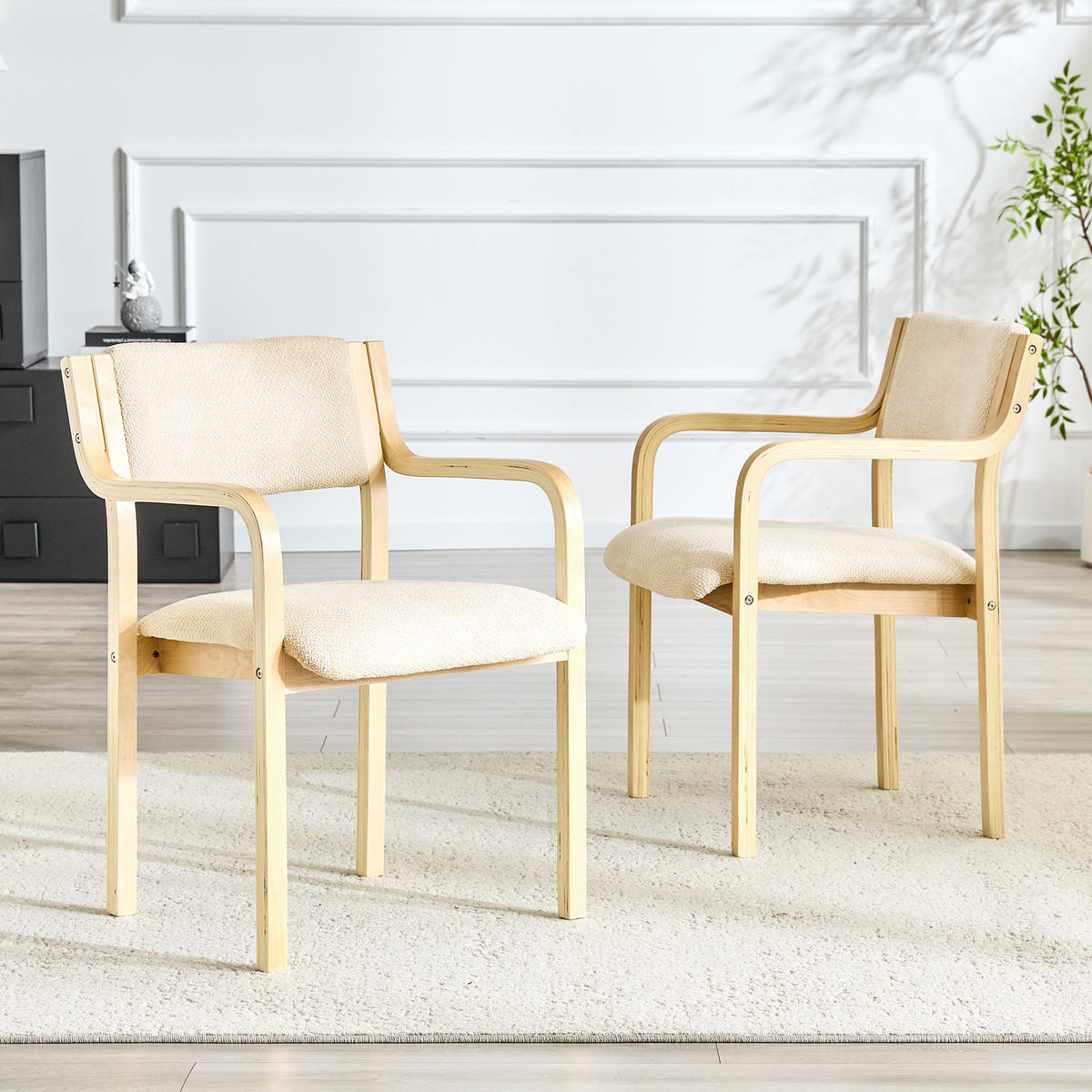 ARMLEHNSTUHL-SET DE-36704 2 Stück mit Bugholz und Teddystoff Natur - Naturfarben, Holz (45.5/77/53cm) - ComfortXL