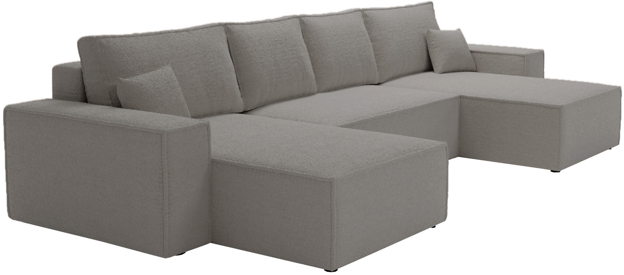 ECKCOUCH Bergamo U Bouclé mit Schlaffunktion, 380 cm, Dunkelgrau - Dunkelgrau, Holz (377/189cm) - Emporius