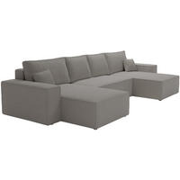 ECKCOUCH Bergamo U Bouclé mit Schlaffunktion, 380 cm, Dunkelgrau - Dunkelgrau, Holz (377/189cm) - Emporius