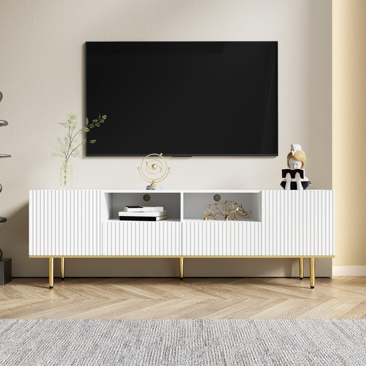 TV-ELEMENT mit 2 Schubladen 165 x 36 x 55 cm Weiß mit goldfarbenen Beinen - Weiß, Holzwerkstoff (36/55/165cm) - Beauniv