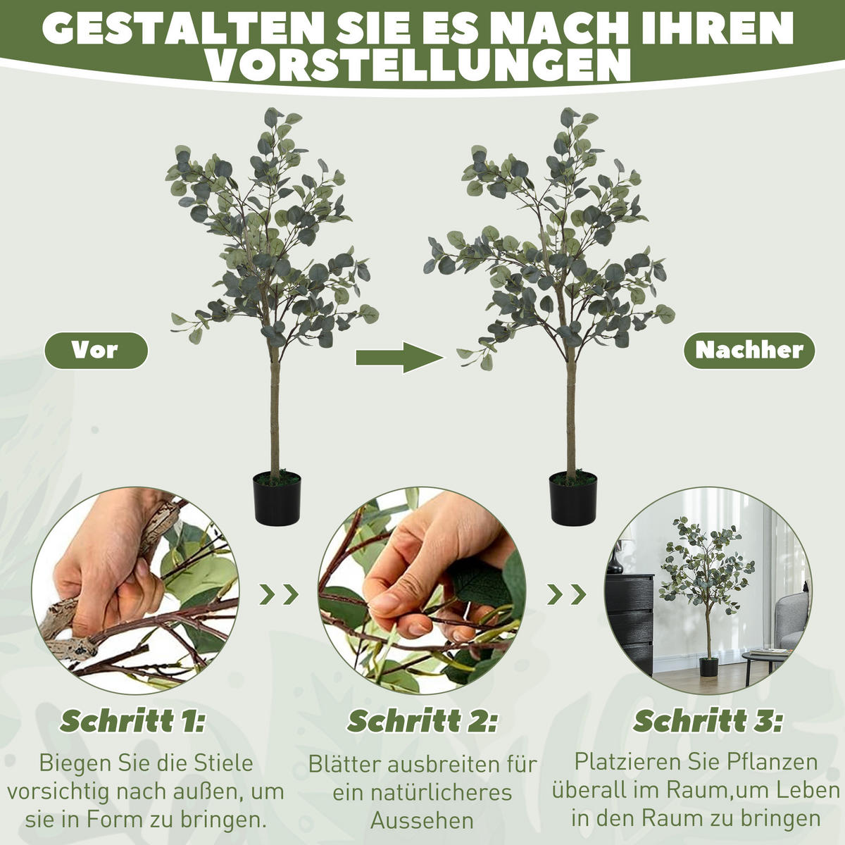 KÜNSTLICHER Eucalyptus Baum groß 150 cm - Grün, Kunststoff (150cm) - HOMCOM