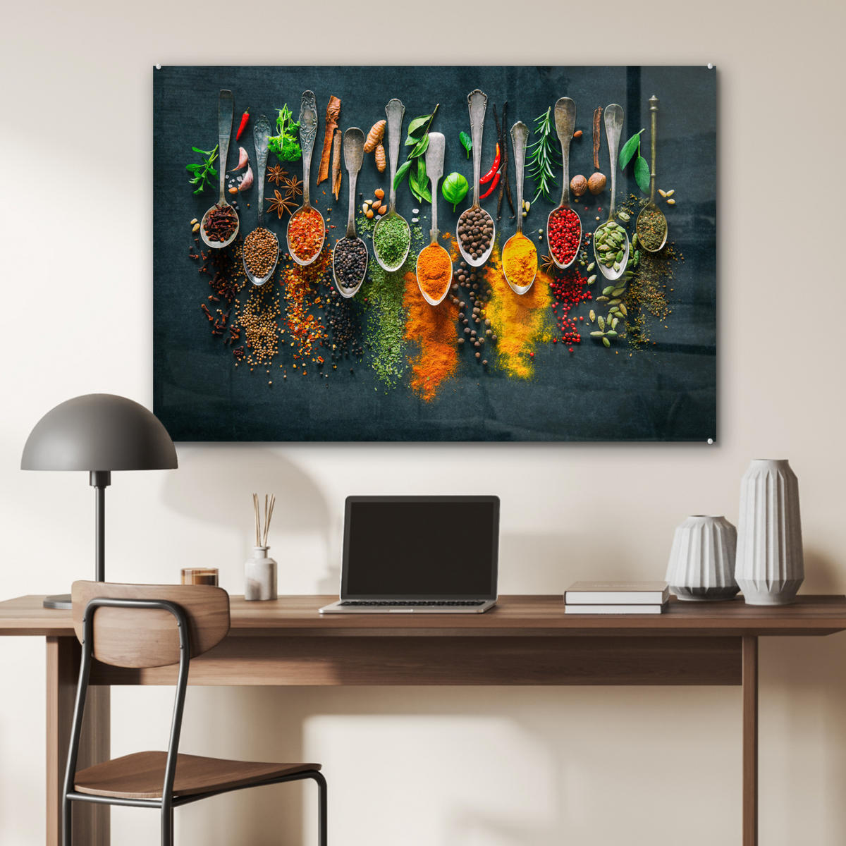 ACRYLGLASBILD Kräuter - Gewürze - Löffel 120x80 cm - Currygelb, Glas (120/80cm) - MuchoWow