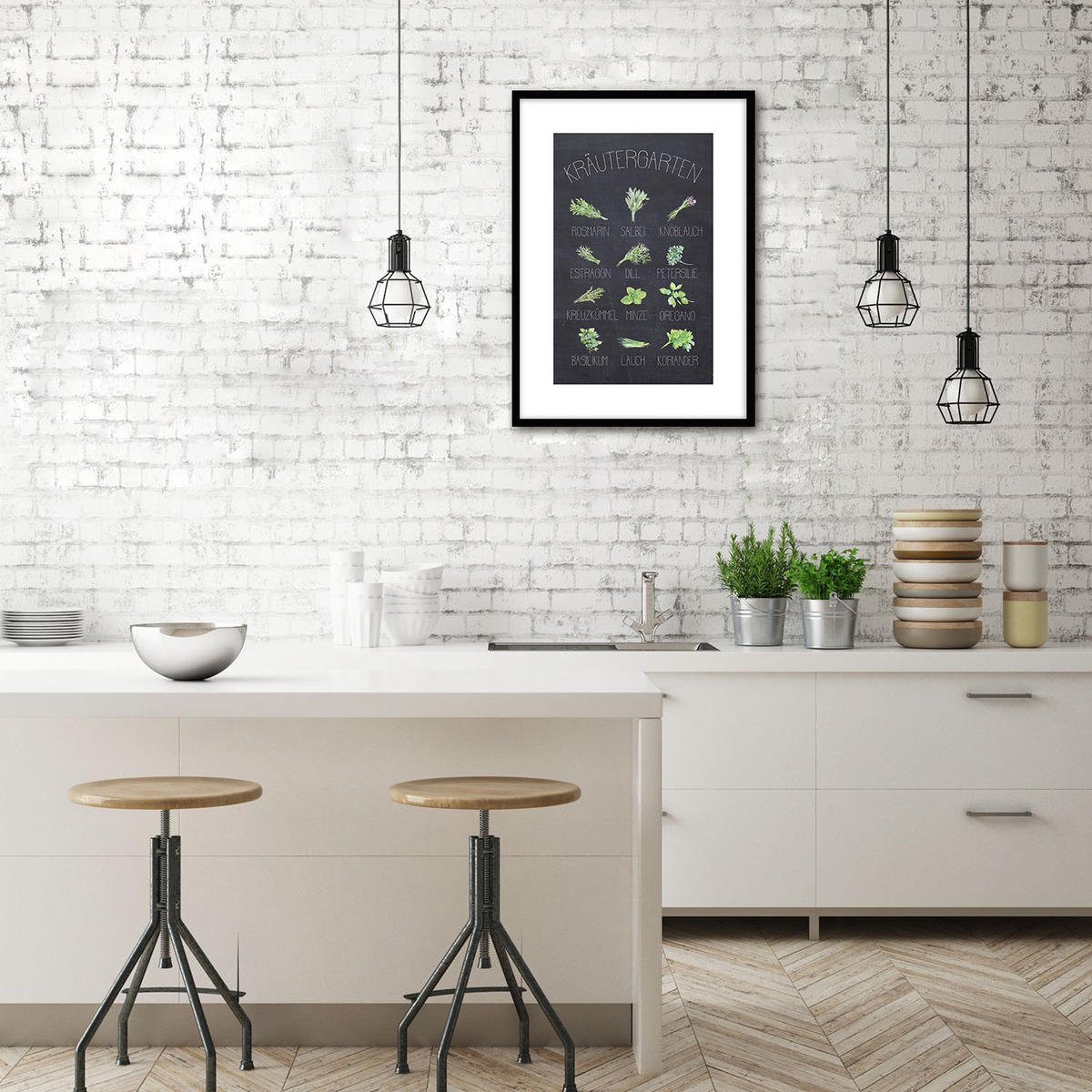 POSTER mit Rahmen 50x70 cm Küche Kräuter - Anthrazit, Holz (51/71cm) - artissimo