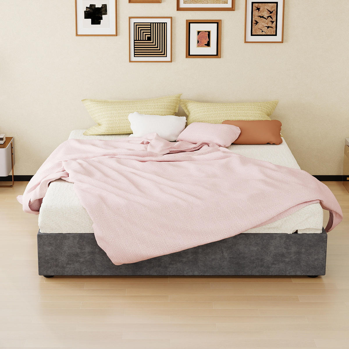 POLSTERBETT 160/200 cm in Grau Stoff mit Lattenrost - Grau, Holzwerkstoff/Textil (160/200cm) - STILVORA
