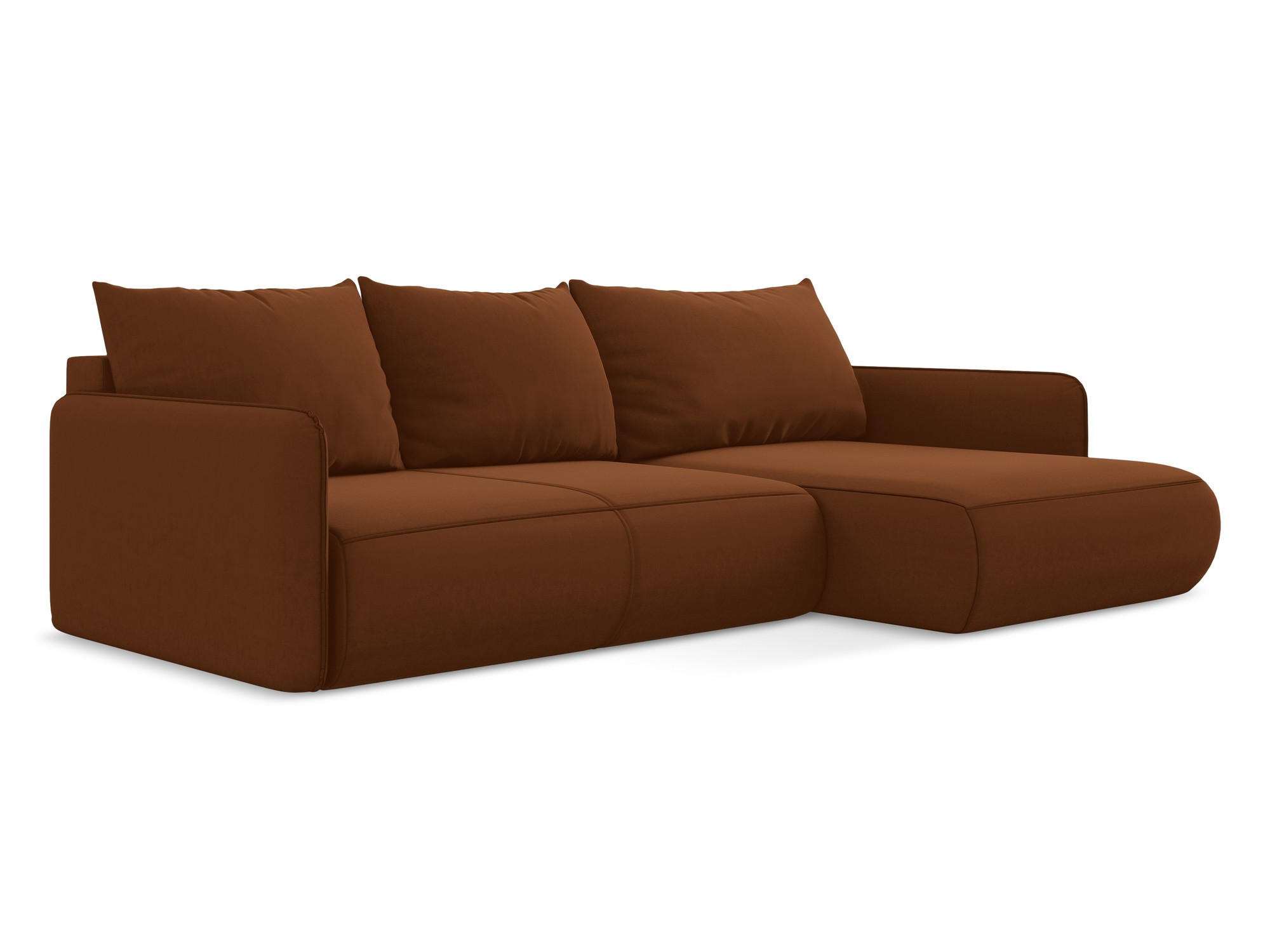 ECKSOFA mit Schlaffunktion Samt Stoff Orange - Terracotta/Schwarz, Kunststoff/Textil (240/148cm) - Makamii