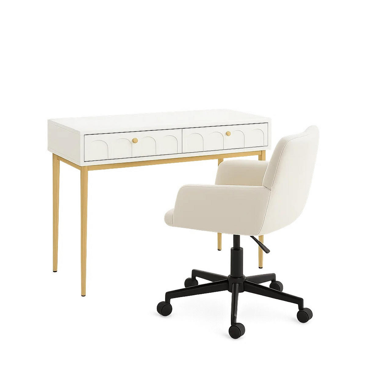 SCHREIBTISCH SET mit 2 Schubladen & Drehstuhl - Weiß, Holzwerkstoff (76.5/100/45cm) - Urban Meuble