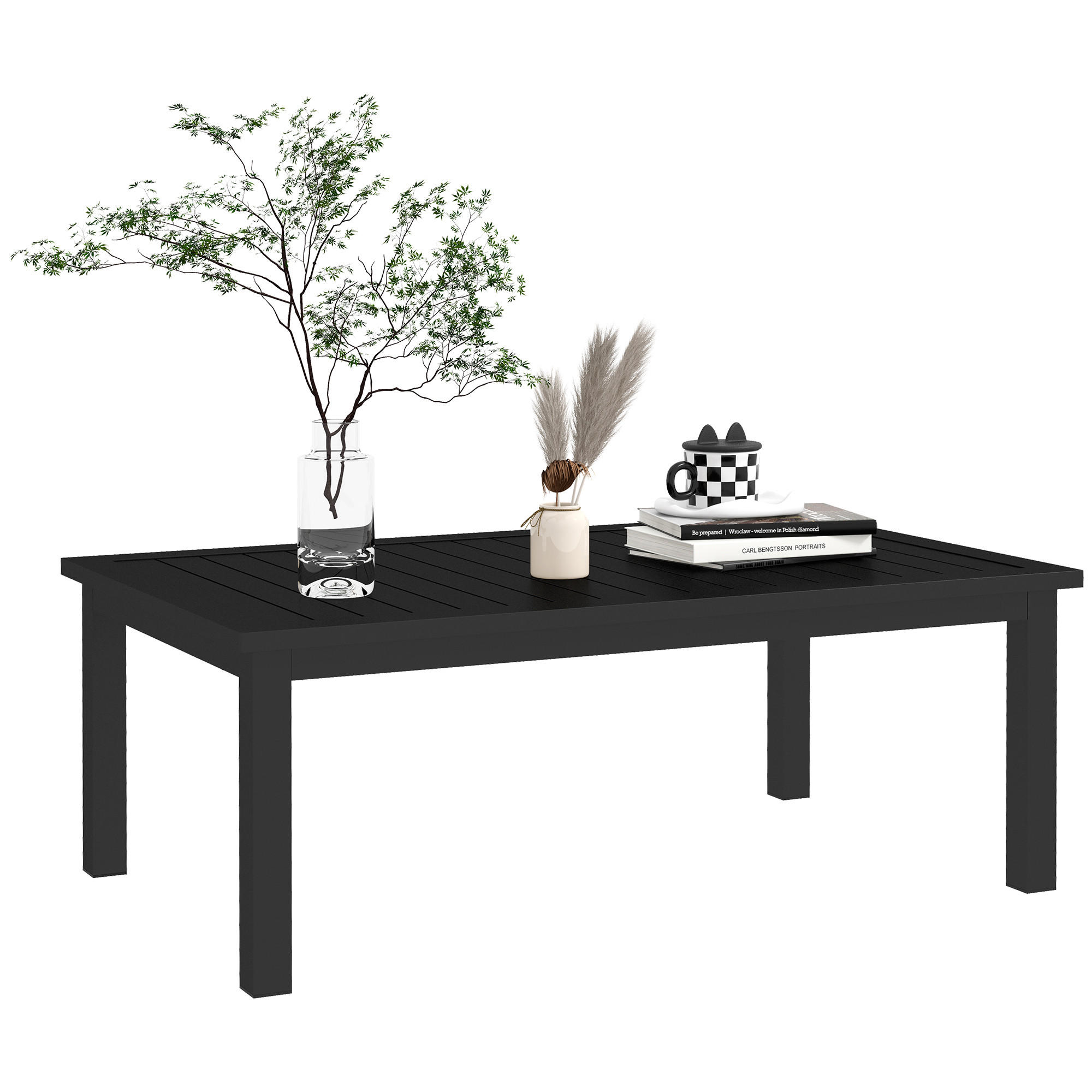 GARTENBEISTELLTISCH DE-14092 Aluminium mit Lattenrost 100x60 cm Schwarz - Schwarz, Metall (100/60/37cm) - ComfortXL