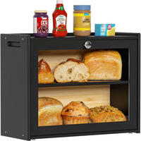 BROTKASTEN Bambus mit 2 Regalen und Sichtfenster 40 cm - Schwarz, Naturmaterialien (17.5/31/40cm)