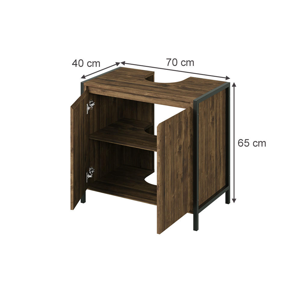 WASCHBECKENUNTERSCHRANK Naola Eiche/Schwarz 70 x 65 cm mit 2 geschlossenen Ablagefächern - Eichefarben/Schwarz, Holzwerkstoff (70/65/40cm) - Vicco