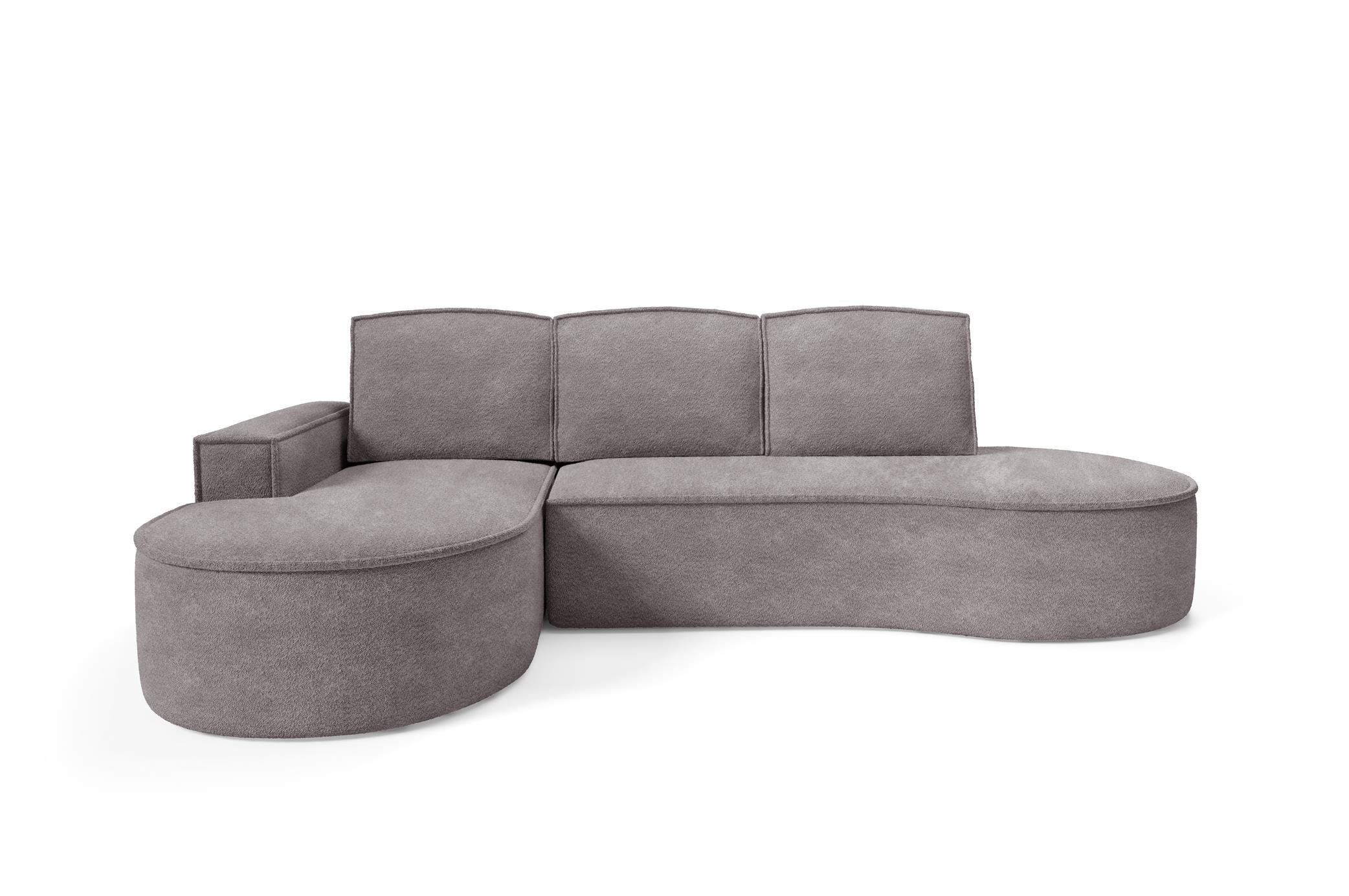 ECKSOFA Flow Grau, mit Schlaffunktion und Kissen in Abriamo Stoff, linke seite - Grau, Holzwerkstoff/Textil (277/157cm) - Bettso