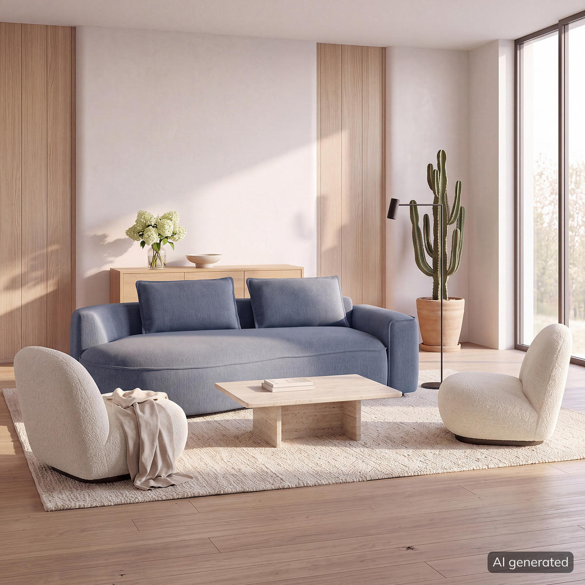2,5-SITZER SOFA - Blau/Schwarz, Kunststoff/Textil (217/82/146cm) - home24