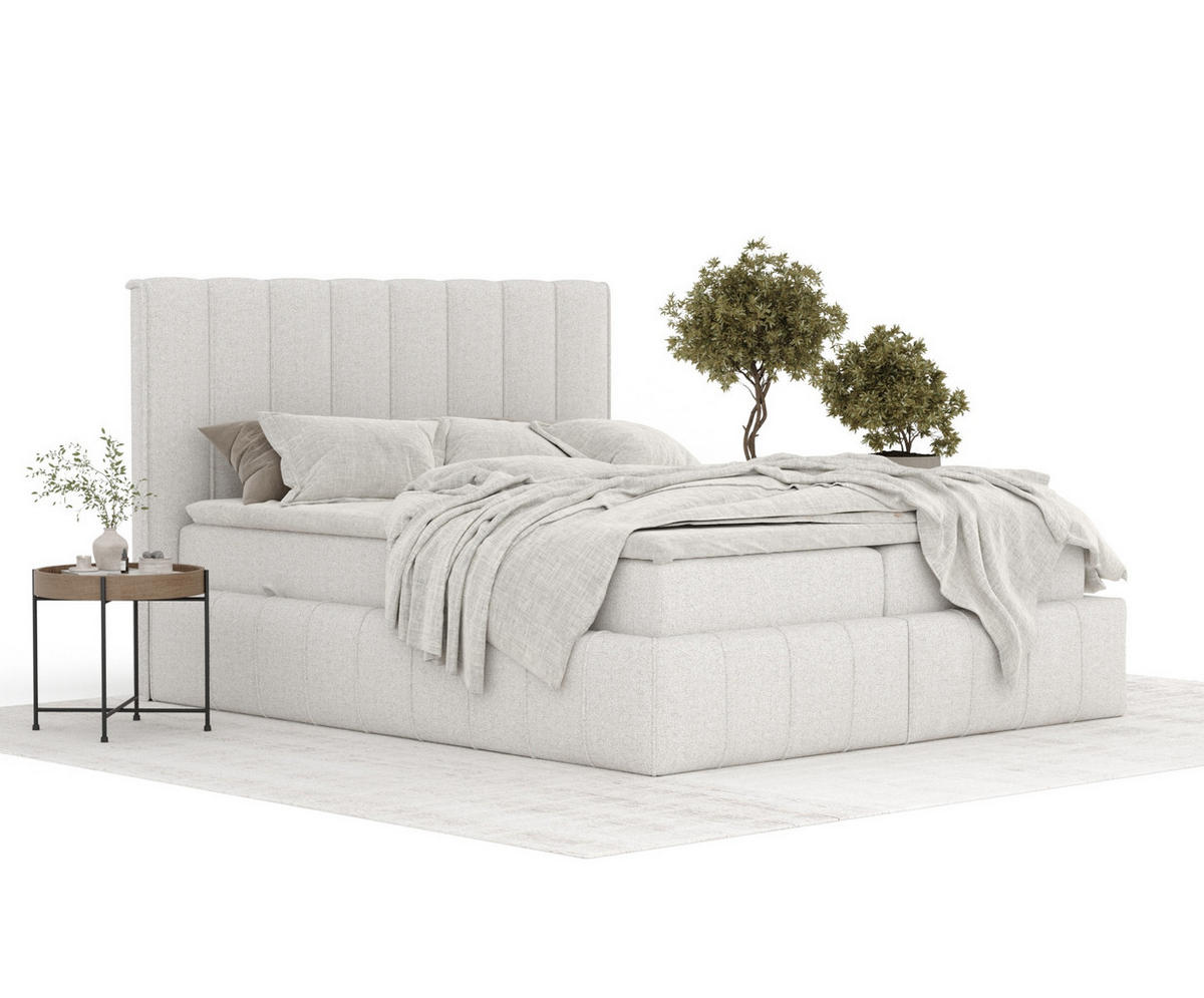 BOXBETT Moretti Hellbeige 160/200 cm mit Matratze und Topper - Beige/Schwarz, Holz/Holzwerkstoff (160/200cm) - Maison de Reve