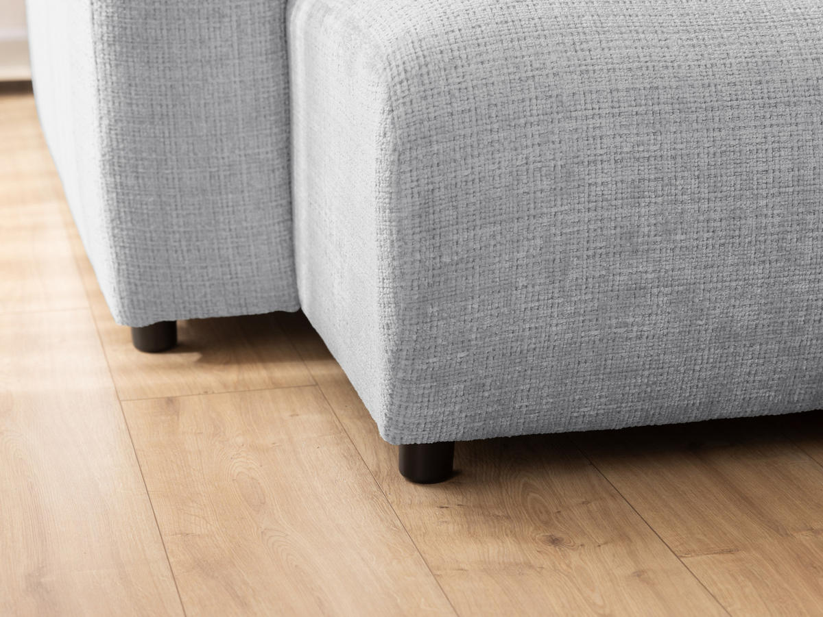 WOHNLANDSCHAFT Calma mit Schlaffunktion und Bettkasten im Bumpy-Design aus weichem Hellgrau Chenille-Stoff - Hellgrau/Schwarz, Holz/Kunststoff (336/88/140cm) - S-Style Möbel