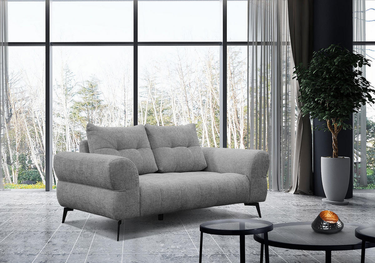 SOFA SALVINI 2-Sitzer, grau - Schwarz/Grau, Holzwerkstoff/Textil (176/88/99cm) - Courtois Laville