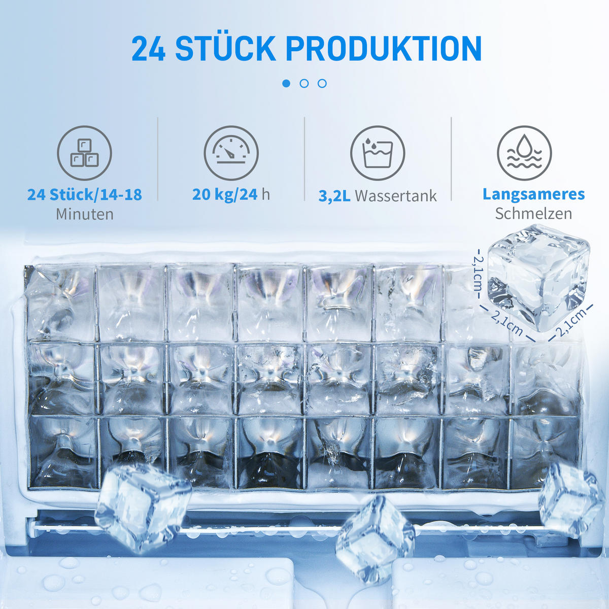 EISWÜRFELMASCHINE DE-07964 20 kg/24h, Timer & Selbstreinigung Silber - Silberfarben, Metall (25.2/37.1/36cm) - ComfortXL