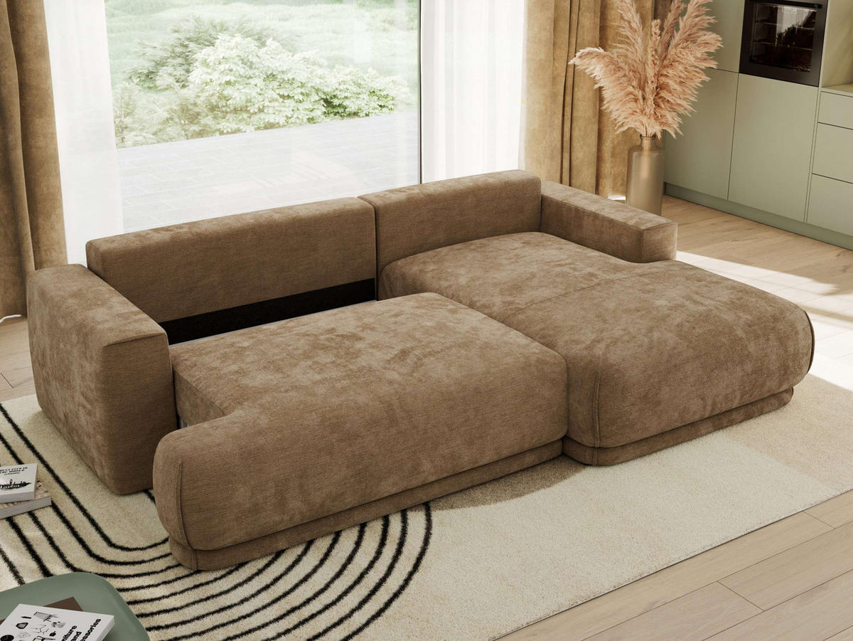 ECKSCHLAFSOFA RINA L Braun Schenille glatt - rechts - Schwarz/Braun, Kunststoff/Textil (170/267cm) - MKS