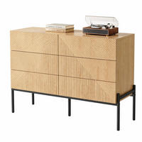 SIDEBOARD in Naturfarben Kommode mit 3D-Textur und 6 Schubladen für Wohn- und Esszimmer, B115.5/T38/H75 cm - Schwarz/Naturfarben, Holzwerkstoff/Metall (115.5/75/38cm) - STILVORA