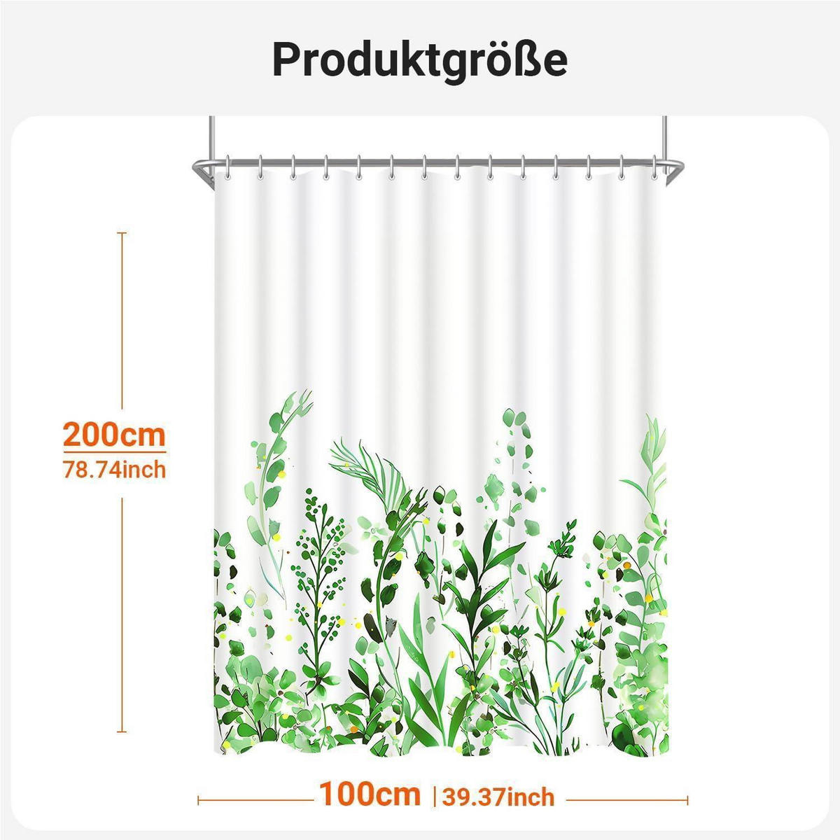 DUSCHVORHANG Blumenmuster 100 x 200 cm Textil Wasserabweisend Waschbar - Grün, Textil (200/100cm)