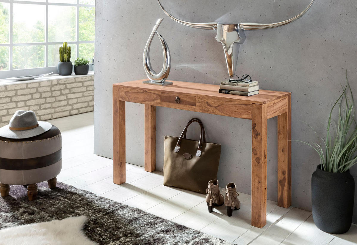 KONSOLENTISCH Akazienholz Schublade Landhausstil NAKO, Beige 120x40x70 cm - Beige, Holz/Metall (40/120/70cm) - KADIMA DESIGN