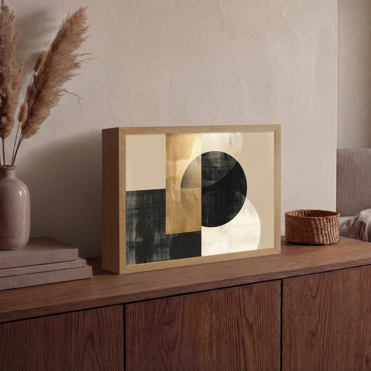 WANDLEUCHTE MIT AKKU Abstrakt - Modern - Schwarz - Gold 40x30 cm - Sandfarben, Holzwerkstoff (40/30/8cm) - OnlyWow