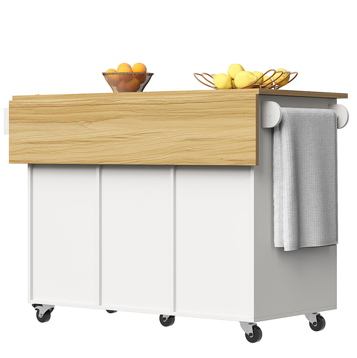 KÜCHENINSEL 104/39,5/91,5 cm weiß mit Klappplatte mit 3 Schubladen & Weinrutsche - Weiß, Holzwerkstoff (104/91.5/39.5cm) - OKWISH