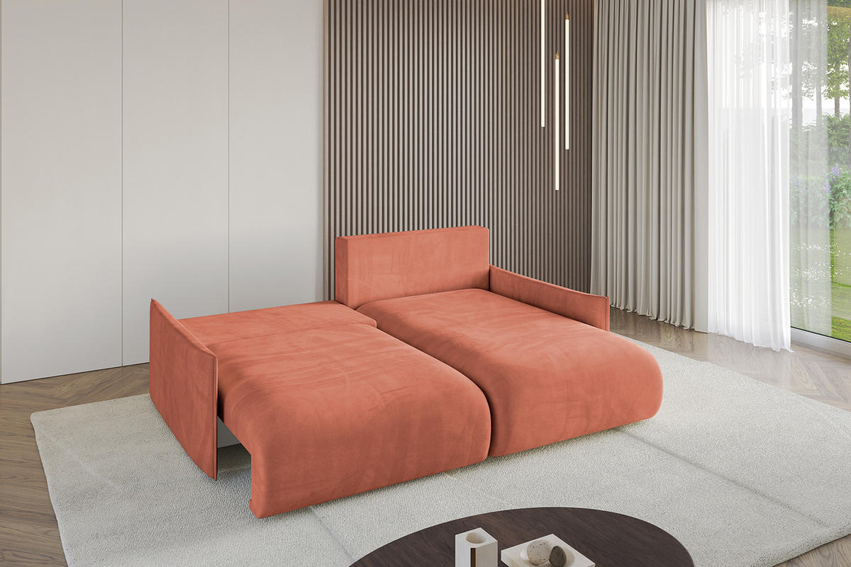 ECKSOFA Ottomane rechts ONESK-L -v1 216x177x72 Apricot Velours - Koralle, Holzwerkstoff/Kunststoff (177/216cm) - ALTDECOR