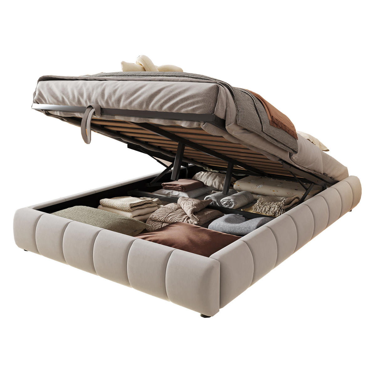 POLSTERBETT 140/200 cm in Beige mit Stauraum und LED-Beleuchtung - Beige, Textil (140/200cm) - Flora Grace