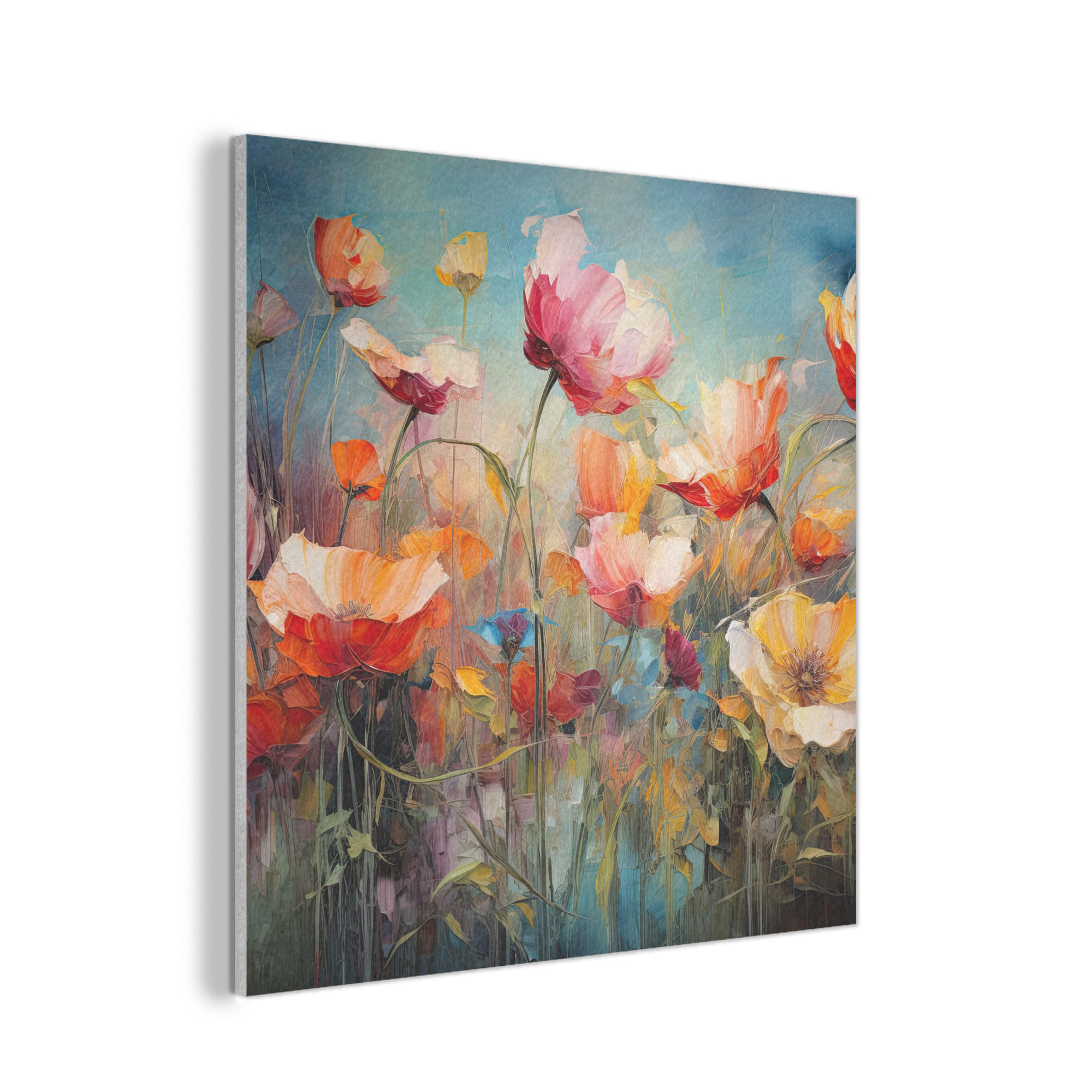 AKUSTIKPANEEL Blumen - Aquarell - Kunst - Botanisch - Natur 90x90 cm - Orange, Textil (90/0.9/90cm) - MuchoWow