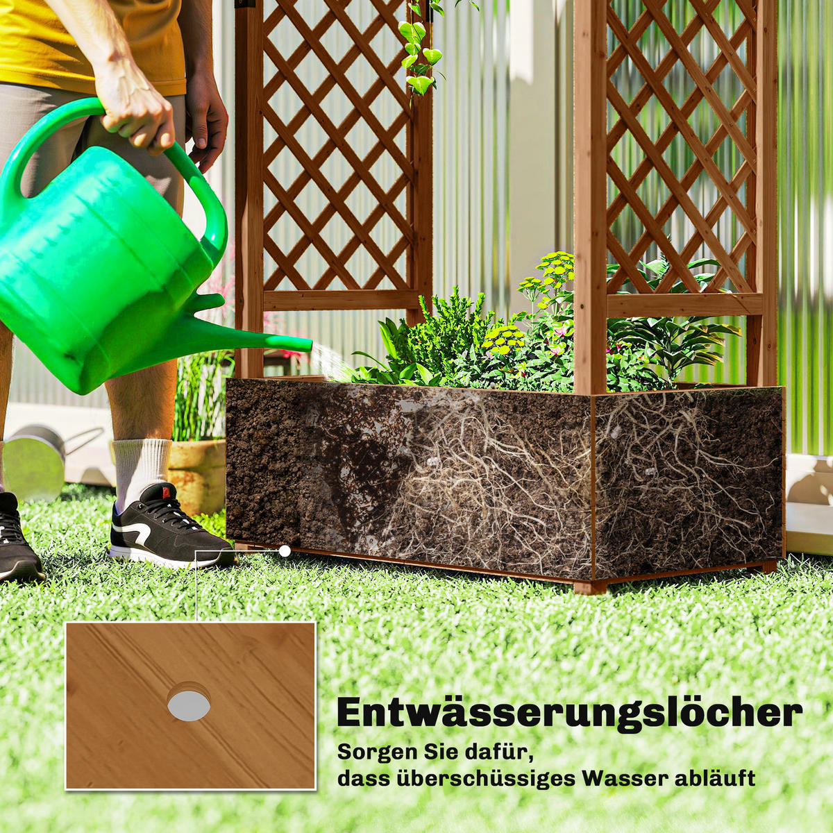 HOCHBEET mit Rankgitter & hängendem Dach, Holz Blumenkasten mit Rankhilfe - Orange, Holz (44/181/110cm) - Outsunny