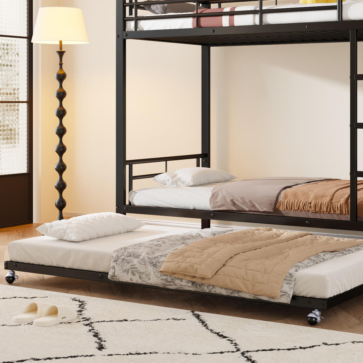 ETAGENBETT mit Ausziehbett 90x200/90x190 cm Metall Schwarz - Schwarz, Metall (90/200cm) - Meubliv
