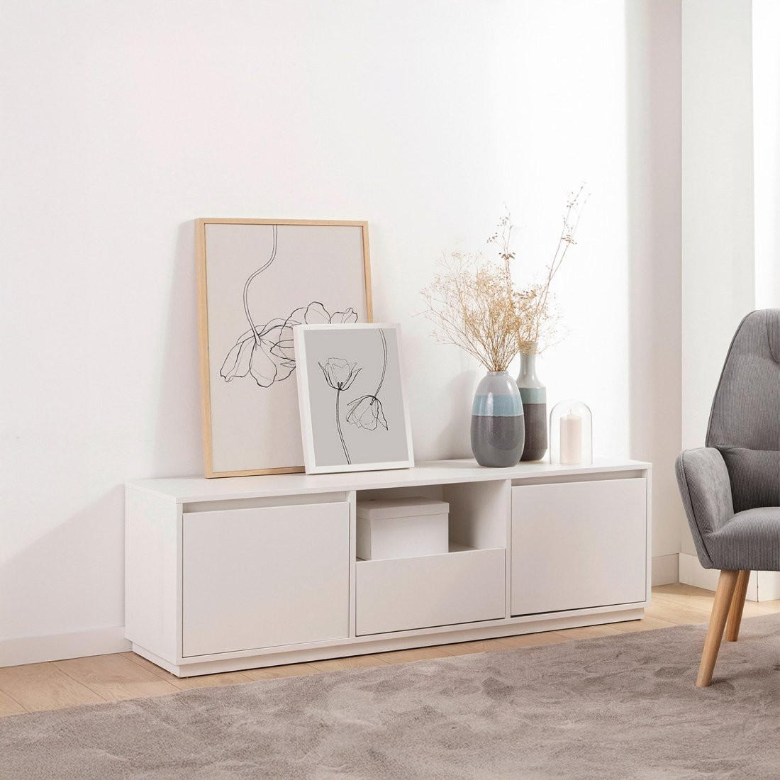 TV-ELEMENT Oslo Weiß 148 cm x 47 cm - Weiß, Holzwerkstoff (148/47/40cm)