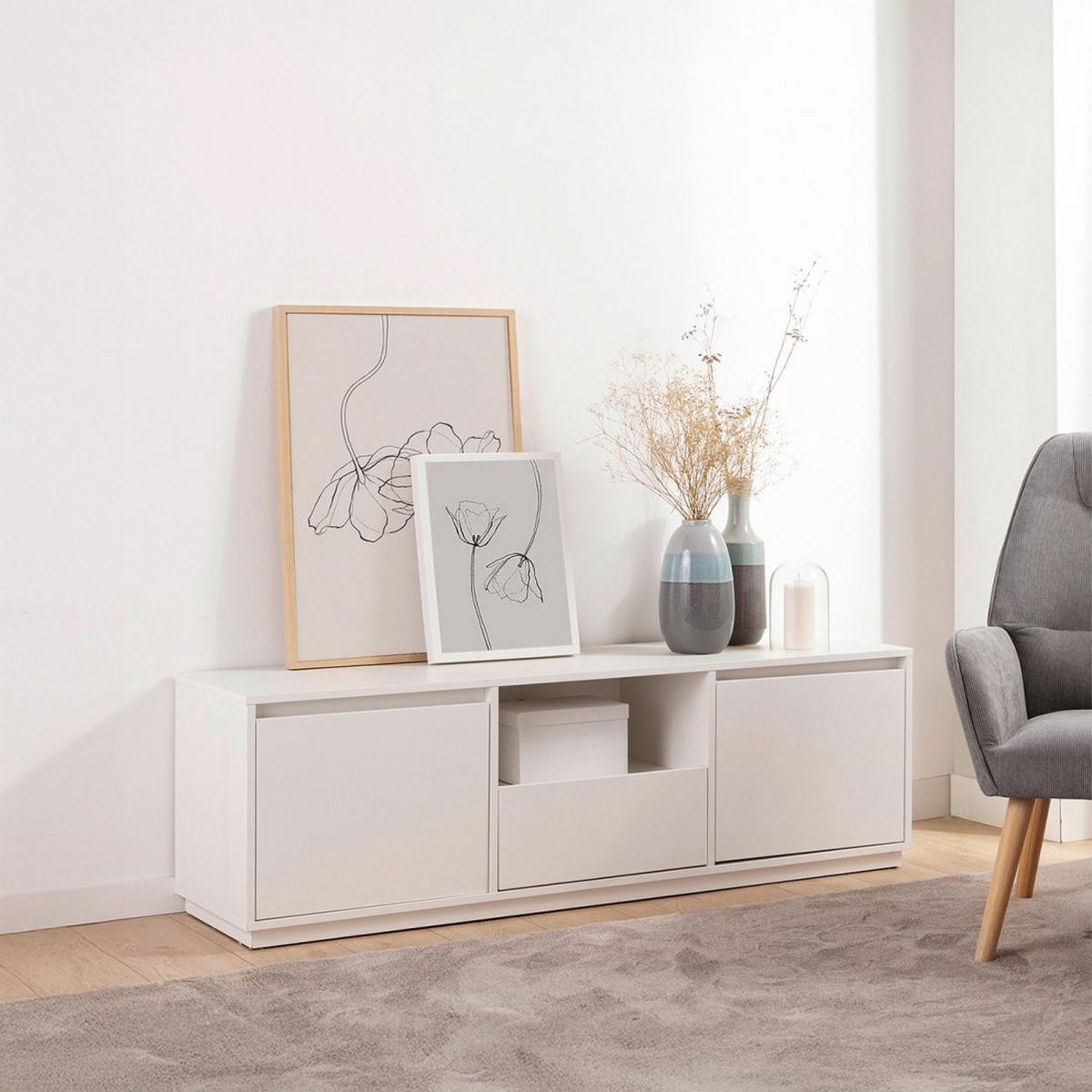 TV-ELEMENT Oslo Weiß 148 cm x 47 cm - Weiß, Holzwerkstoff (148/47/40cm)