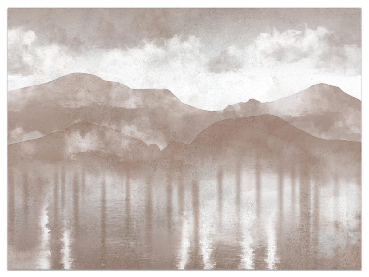 FOTOTAPETE Neblige beige Landschaft Berge 200x140 - Beige/Braun, Papier (200/140cm) - Muralo