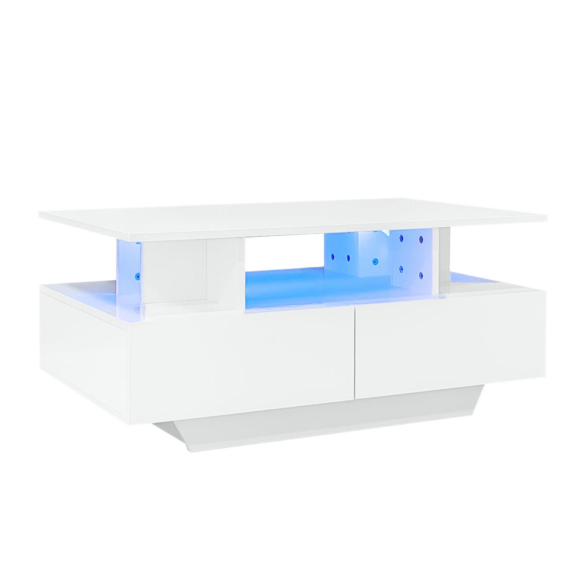 COUCHTISCH, Hochglanz Weiß, 2 Schubladen mit LED-Beleuchtung, 90/55/41 cm,Weiß - Weiß, Holzwerkstoff (90/55/41cm) - Redom